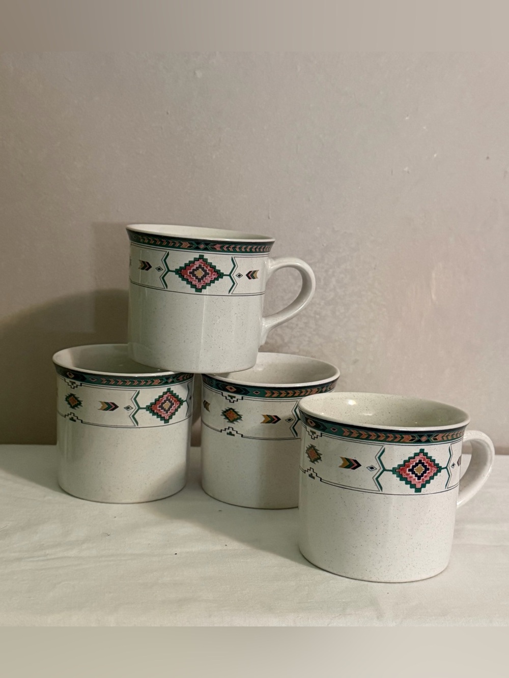 4 Vtg 90s Cup Mug Set STUDIO NOVA Coffee Tea Adirondack Southwest Aztec Chevron